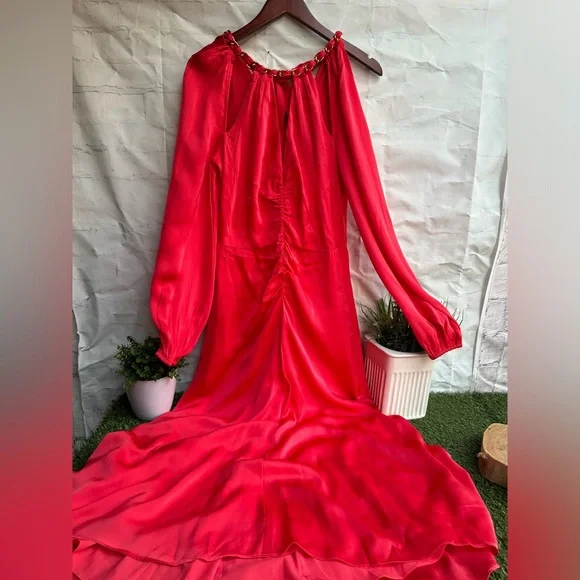 VERONICA BEARD Fay La Chain-detail Dress In Papaya Long Sleeve Size 4 NWOT - Picture 4 of 13